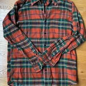 Vintage J Crew Oarsman Plaid Flannel Button Down Orange Green Small Fall Layer